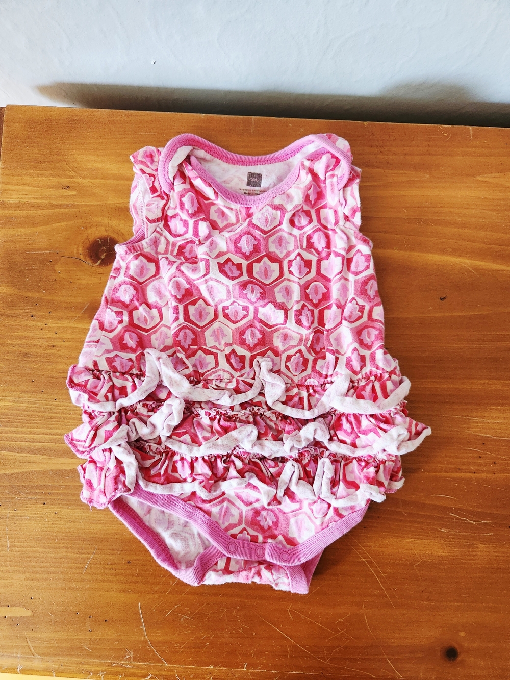Tea Collection 6-12m Pink Ruffle Sleeveless Onesie with Geometric Print